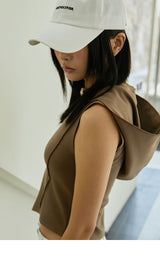 Hooded Pintuck Cropped Sleeveless Brown
