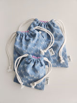 denim ribbon string pouch - light blue M
