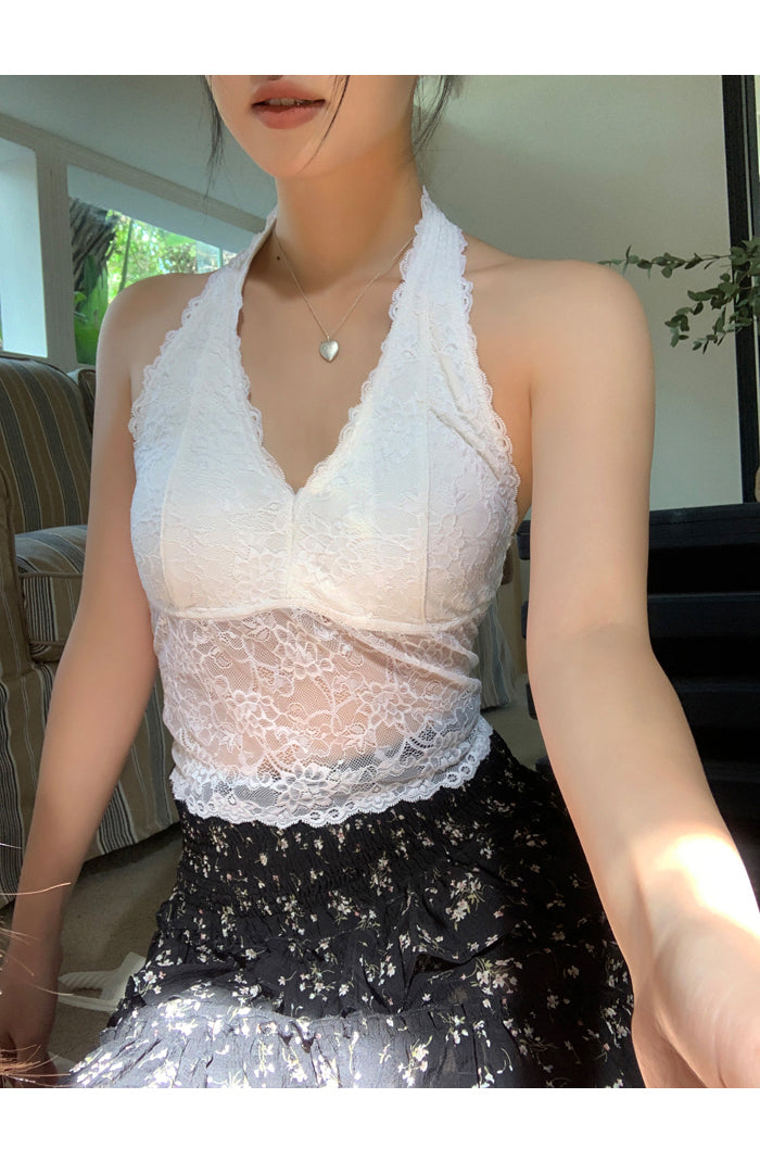 lingerie lace halter sleeveless top