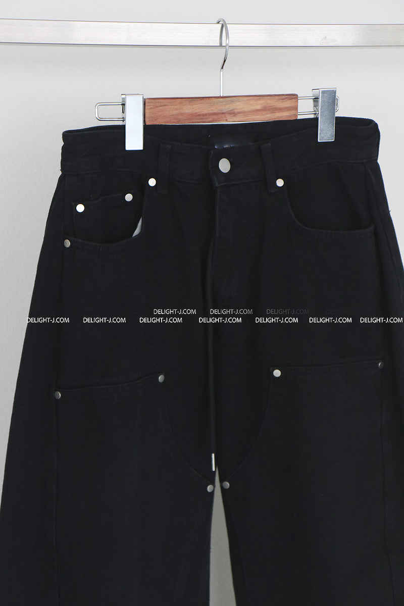 [UNISEX] Carpenter Black Denim Wide Pants