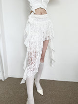 1258. Swan corsage lace unbal long sk (2color)