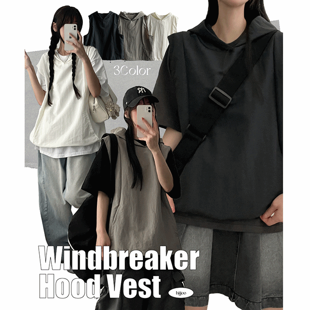 Slow nylon windbreaker hooded vest