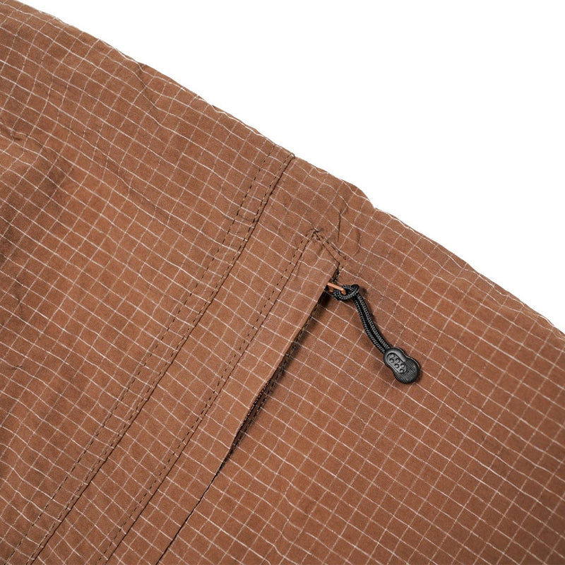 Coffee-colored drawstring multi-pocket capri pants
