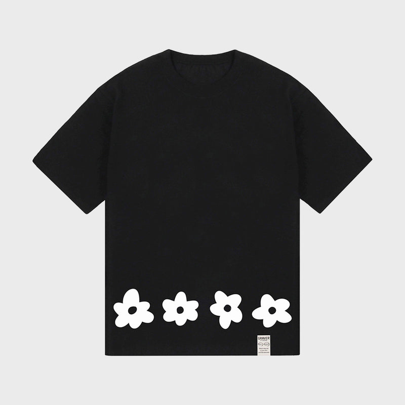 [UNISEX] Bottom Drawing Flower Short Sleeve T-Shirt