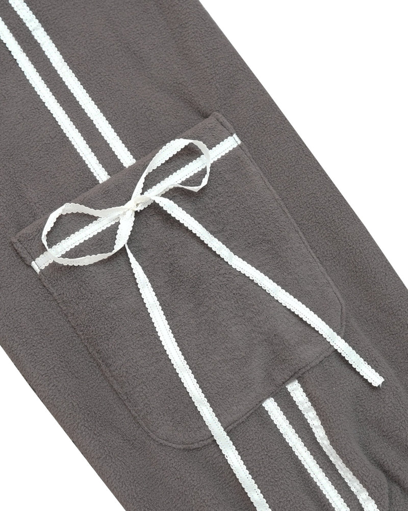 Ribbon tape fleece pants / cocoa