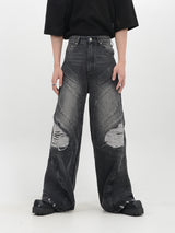 heavyweight destroy segmented washed jeans