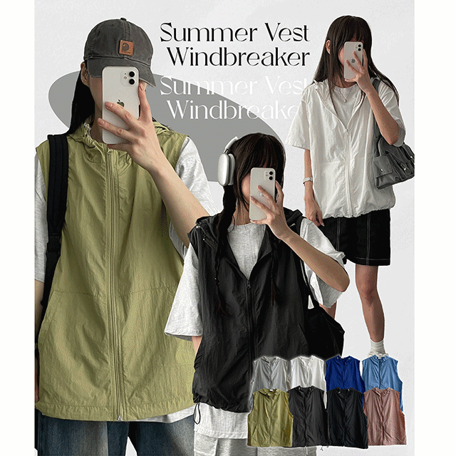 MoN Summer Windbreaker Nylon Hooded Vest Jumper