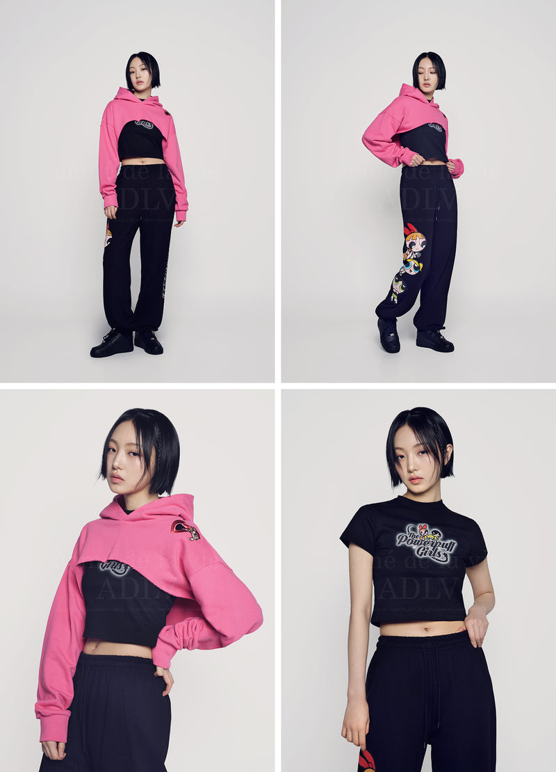 [24SS] The Powerpuff Girls x acmedelavie heart cut-out needlework bolero hoodie PINK