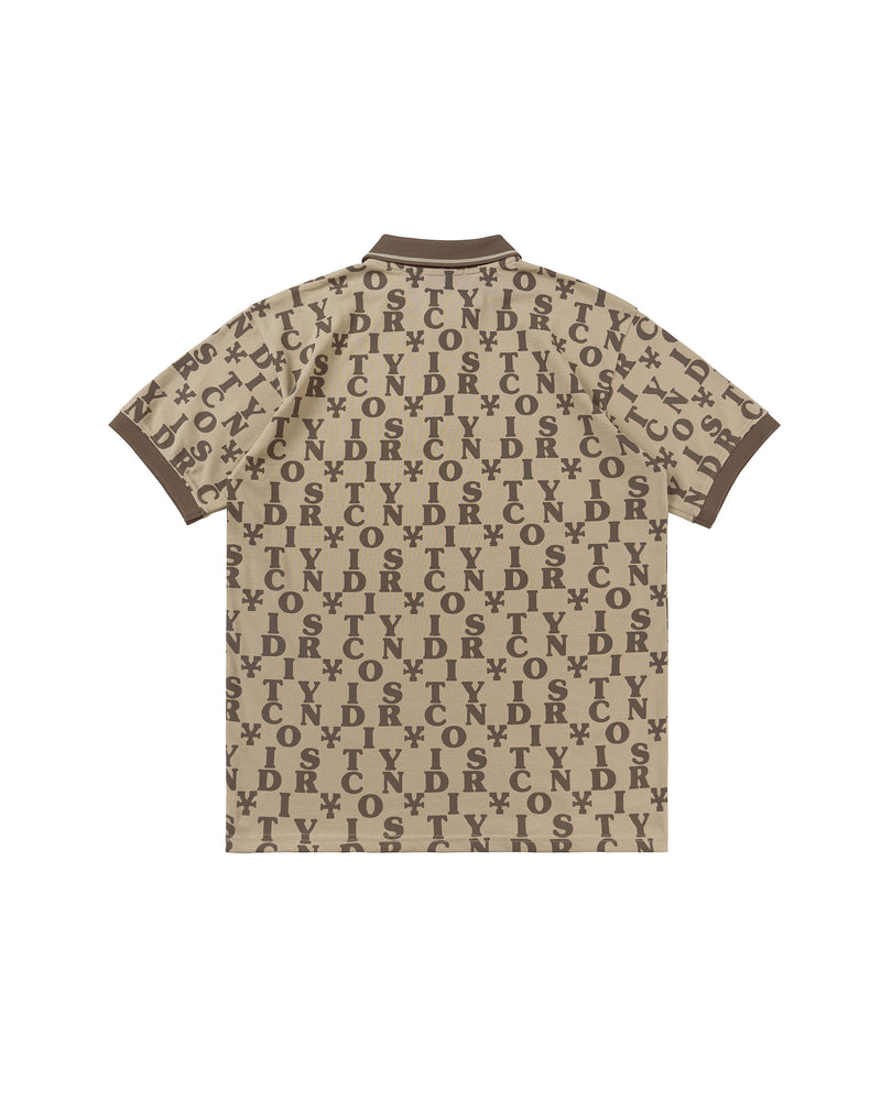 Letter Pattern Polo Shirt - Cream/Brown
