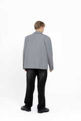 Layered collar 3 button merino wool blazer [GRAY]