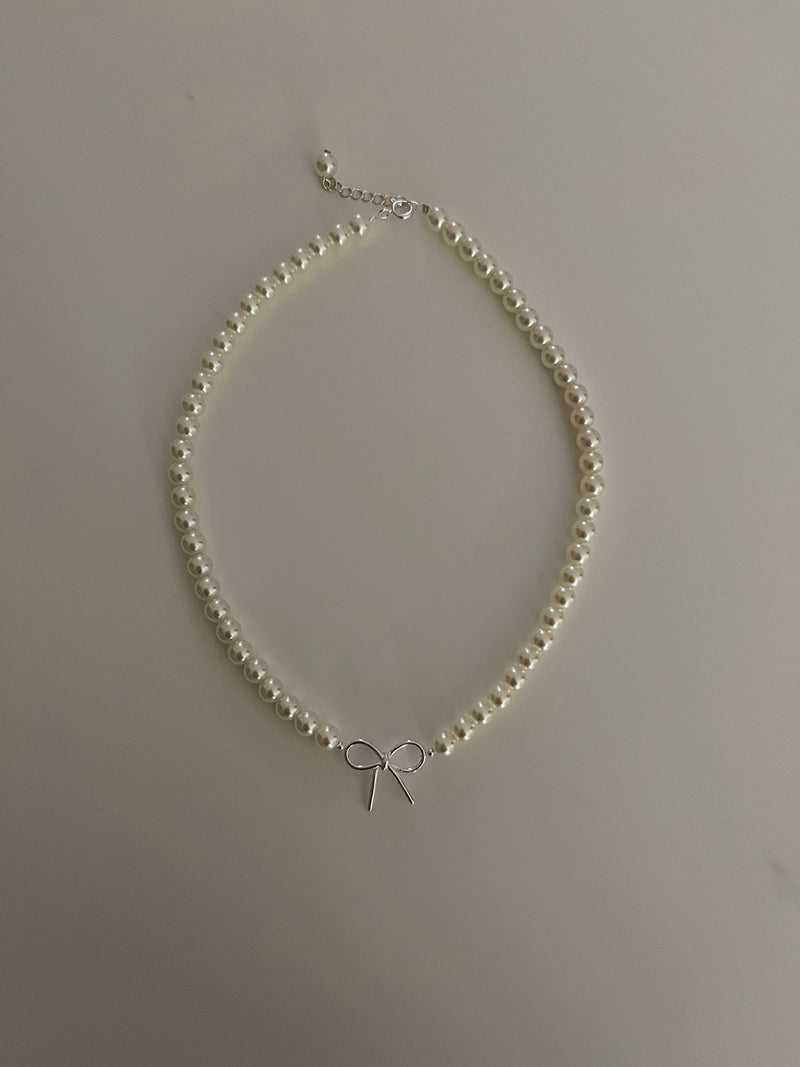 (silver925) Ribbon pearl necklace