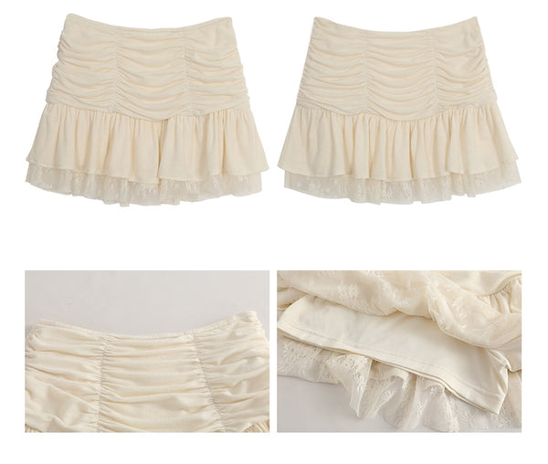 Lily frill shirring lace skirt