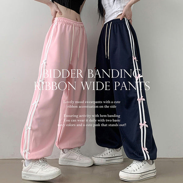 Beader banding ribbon color combination line wide jogger pants