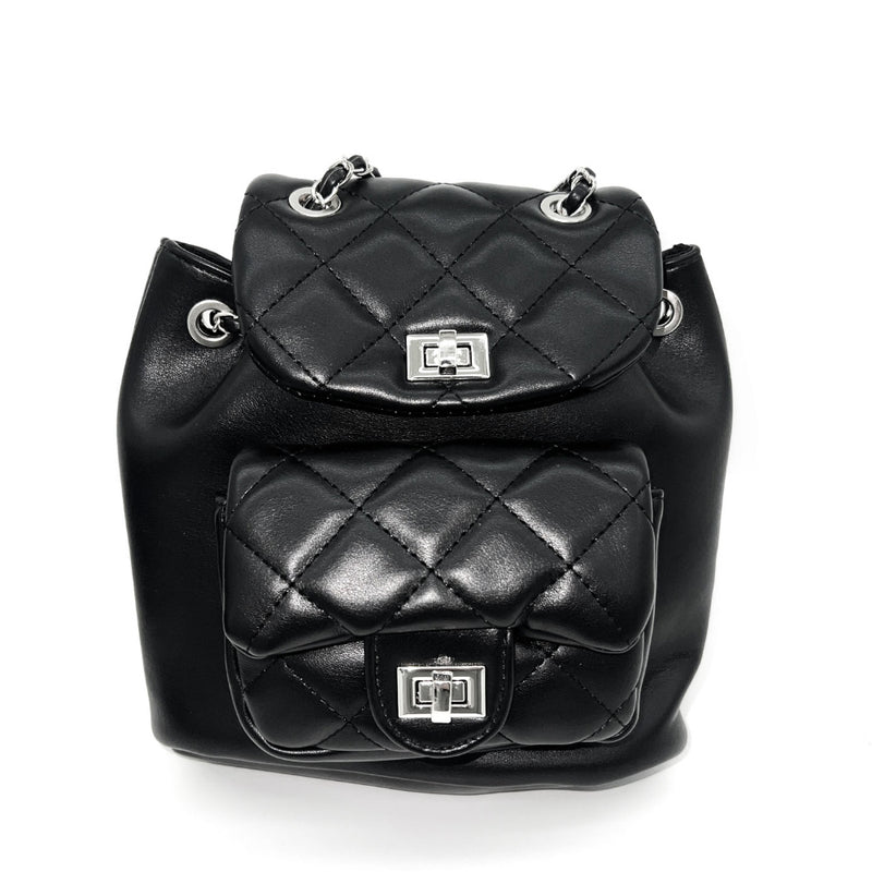 Denim leather quilted chain mini backpack (5 colors)