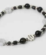 Clover beads stone bracelet BK (925 silver)