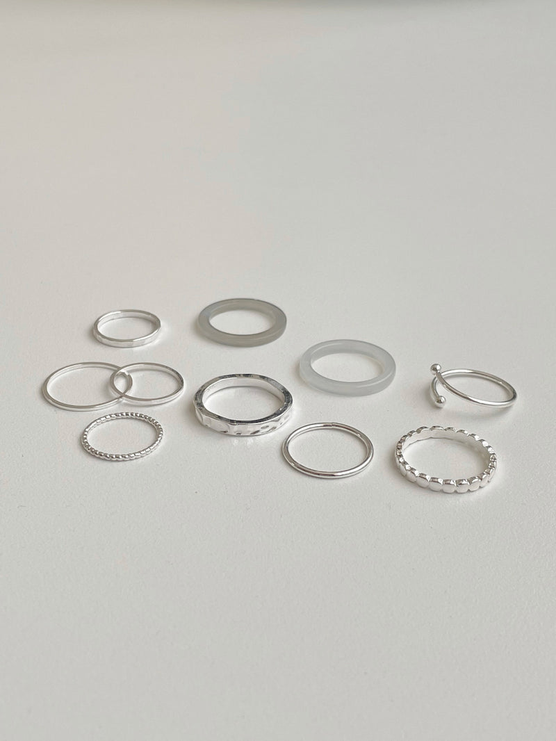 [10 set] acrylic bold layered ring set
