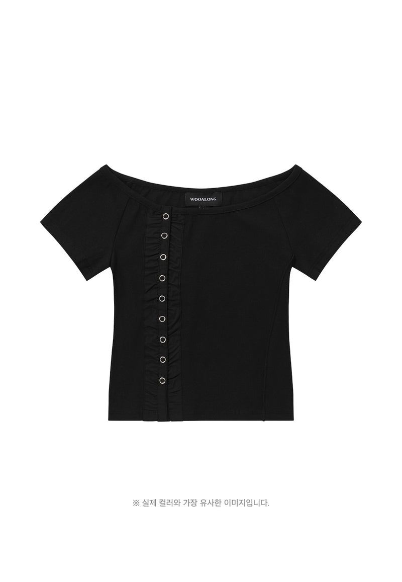 スナップオフショルダーTシャツ - BLACK