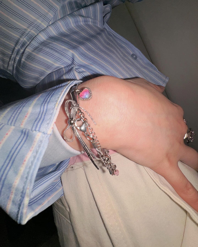Silver two side ribbon bracelet