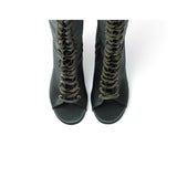 Satin Lace-Up Open Toe Boots Heel(Khaki)