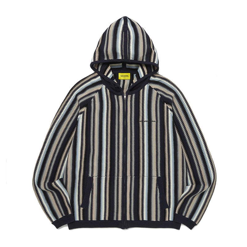 STRIPE KNITTED ZIPUP (NAVY)