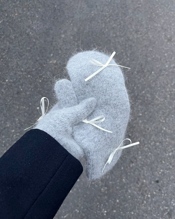 リボン アンゴラ ミトン グローブ / ribbon angora mitten (gray)