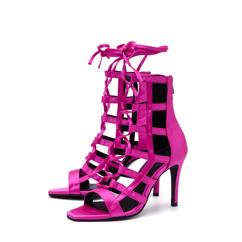 Satin Strappy Sandal Heel(Pink)