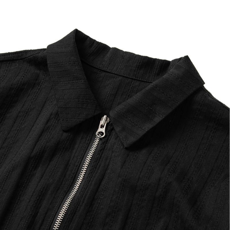 ジオメトリックシャツジップアップジャケット - Black