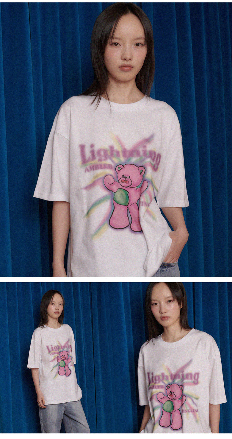 AMBLER 男女共用 Lighting bear オーバーフィット 半袖 Tシャツ AS1102