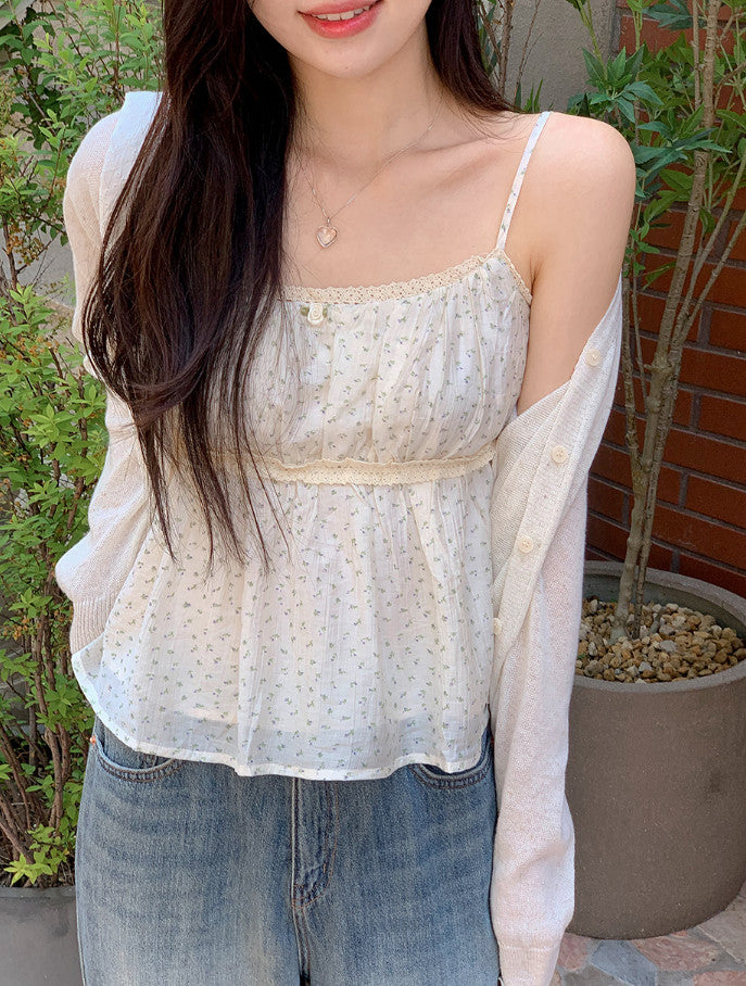 AW Vintage Flower Lace Sleeveless Crop Blouse (2color)