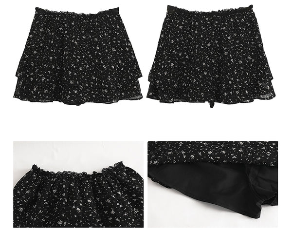 Black flare chiffon flare skirt