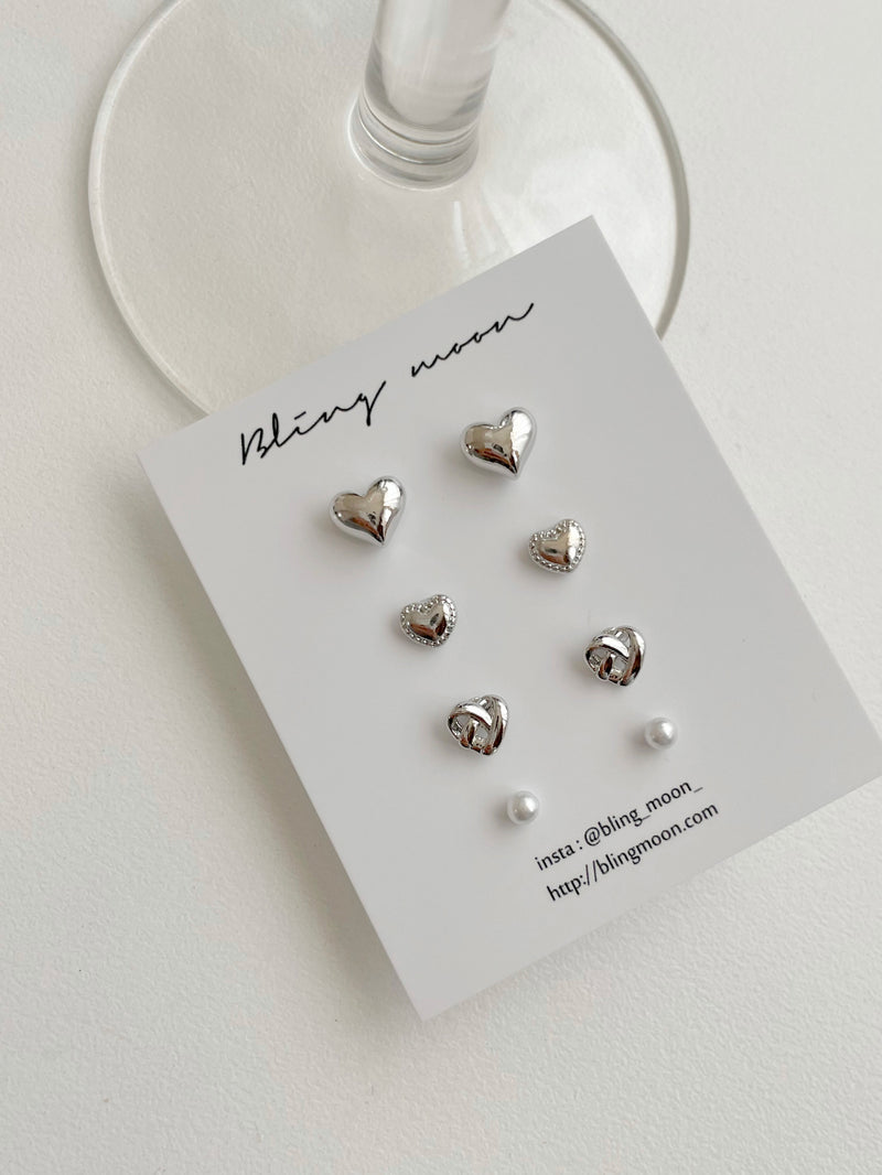 [4 set] minimal heart earrings set