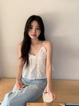 Ribbon Embroidery Flare Bustier Blouse (2color)