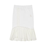 CURVED L LACE MIDI SKIRT (WHITE)