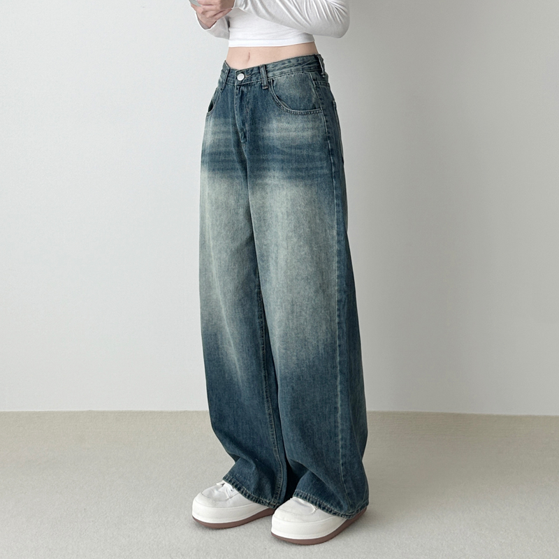 tinted washed wide denim pants