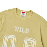 [COLLECTION LINE] VINTAGE DETAIL WASHED WAFFLE COTTON DAMAGE 1/2 T-SHIRT MUSTARD