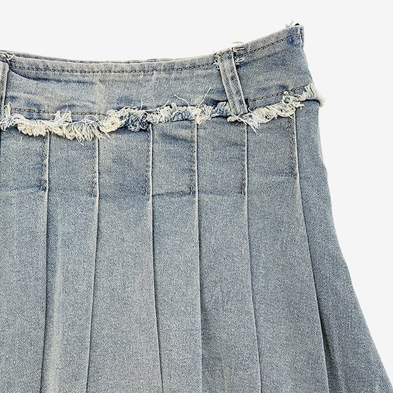 Rosea Off-Shoulder Denim Zip-Up + Skirt Set