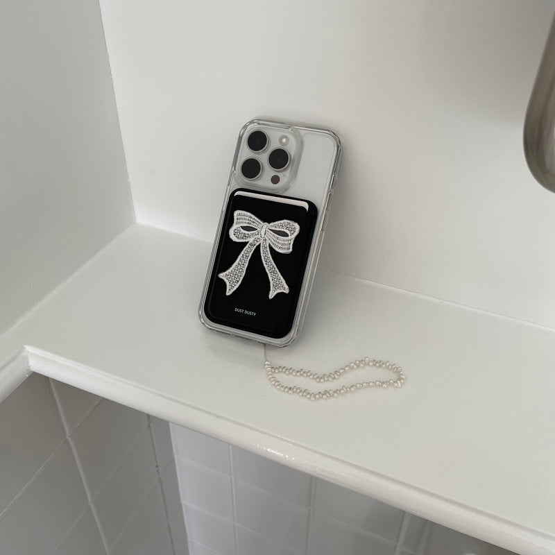 long ribbon MagSafe card case + Magsafe phone case [black]