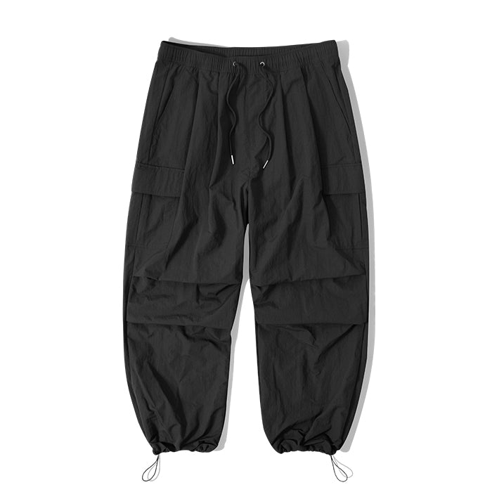 Nylon Parasuit Cargo Pants-Black