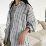 Sikan Vintage Striped Linen Long Sleeve Shirt
