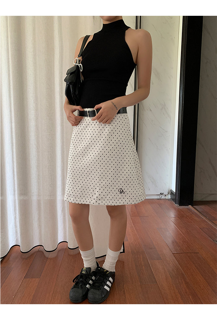 French A-line dot midi skirt