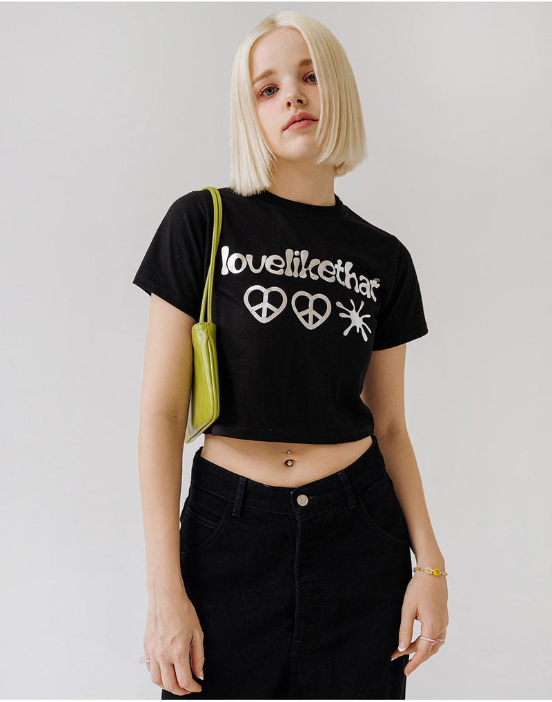 [Silver] HEART TWO PEACE CROP T-SHIRT [1COLOR]