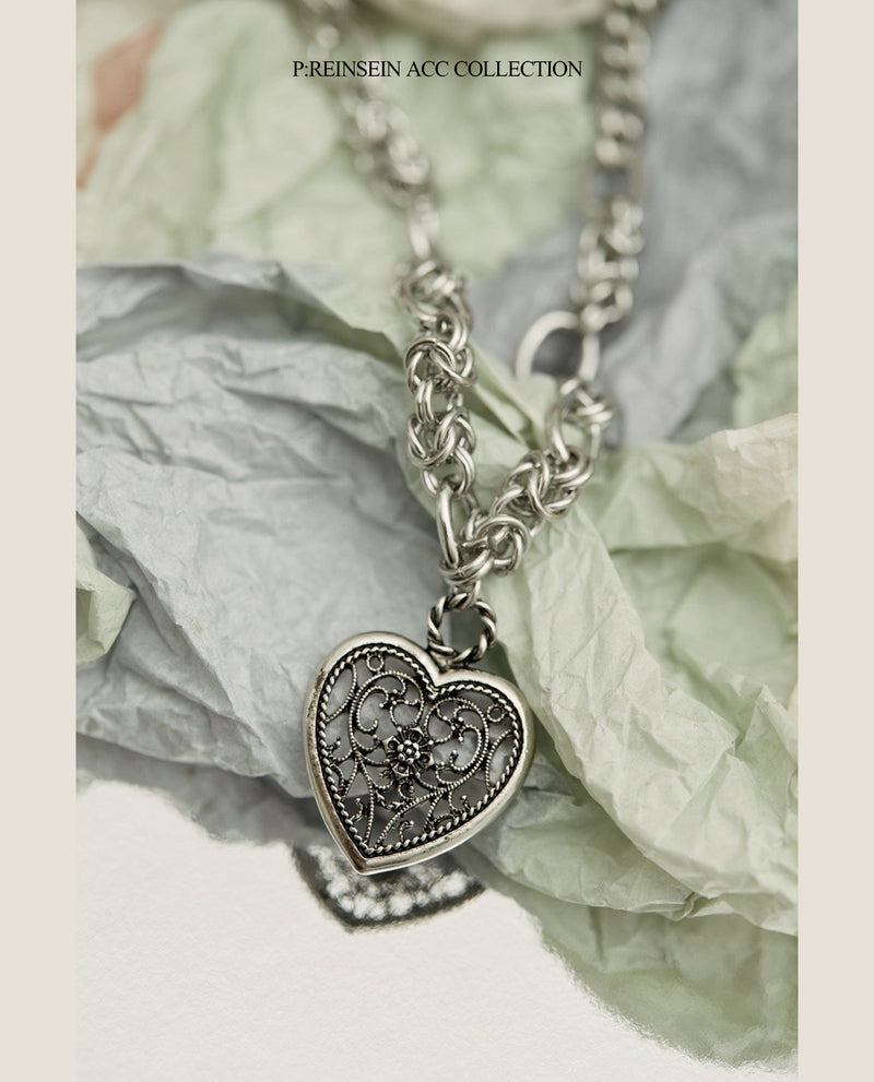 アンティークハート ミックスチェーンネックレス / antique heart mix-chain necklace