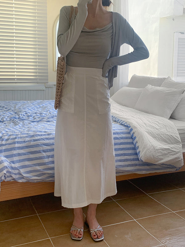 サンセットサマーナイロンAラインスリットロングスカート（4色）