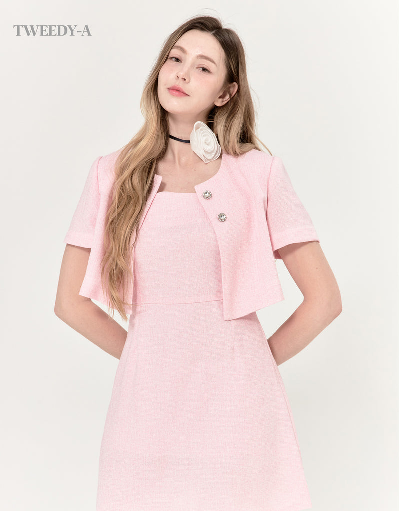 Seri Silver Burton Dress Jacket Tweed Short-Sleeved Two-Piece Set Pink
