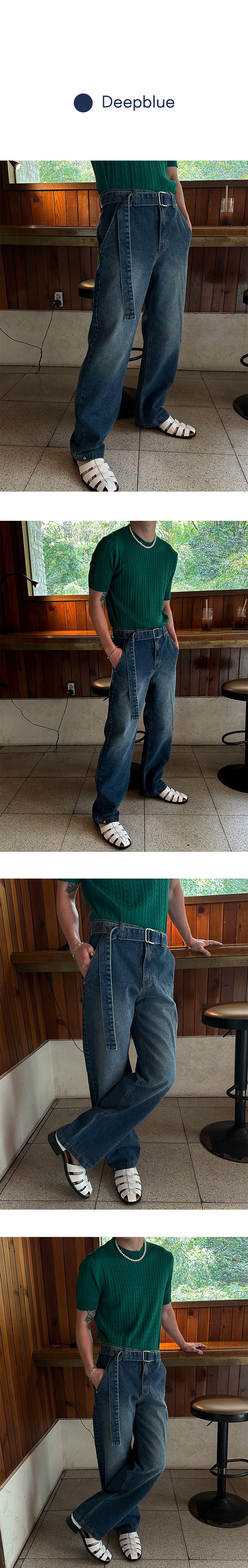 [S/S] Belt snap semi wide denim pants(2color)