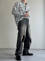 ripped black wide denim pants(2colors)