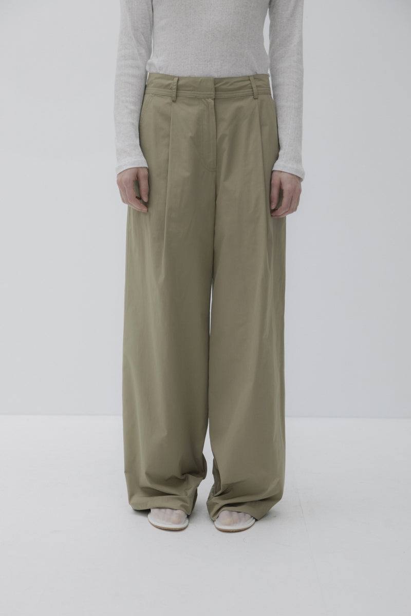 Poplin wide pants (khaki)