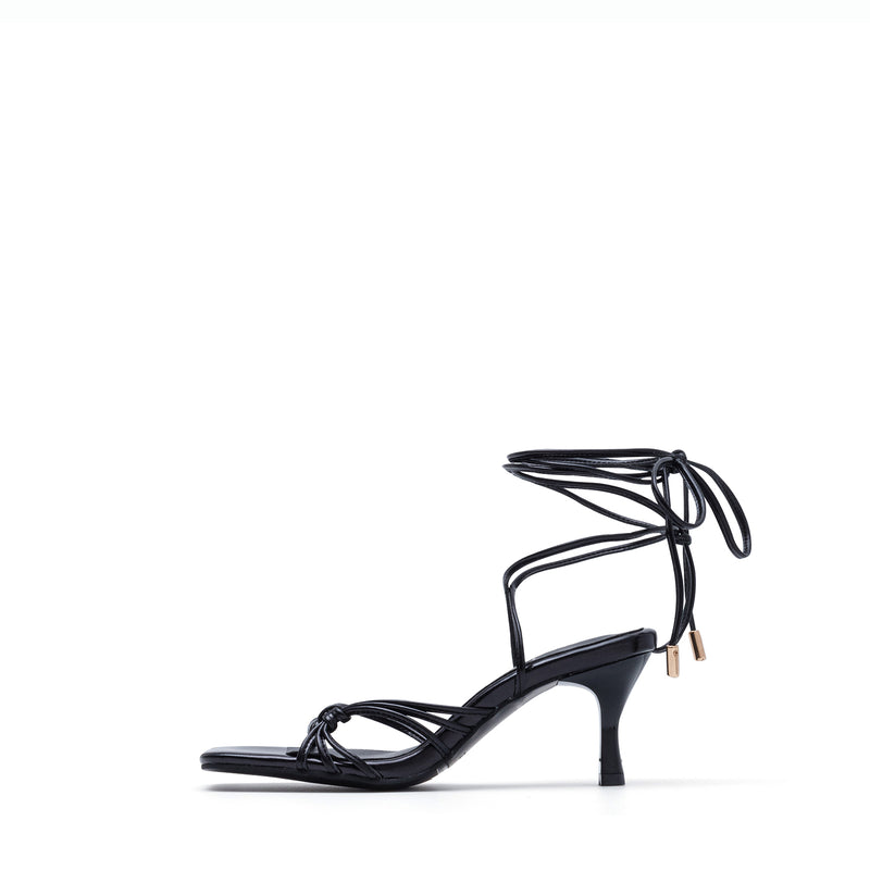 Metallic Lace-Up Sandal Heel(Black)