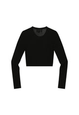 See-through crop knit cardigan - BLACK
