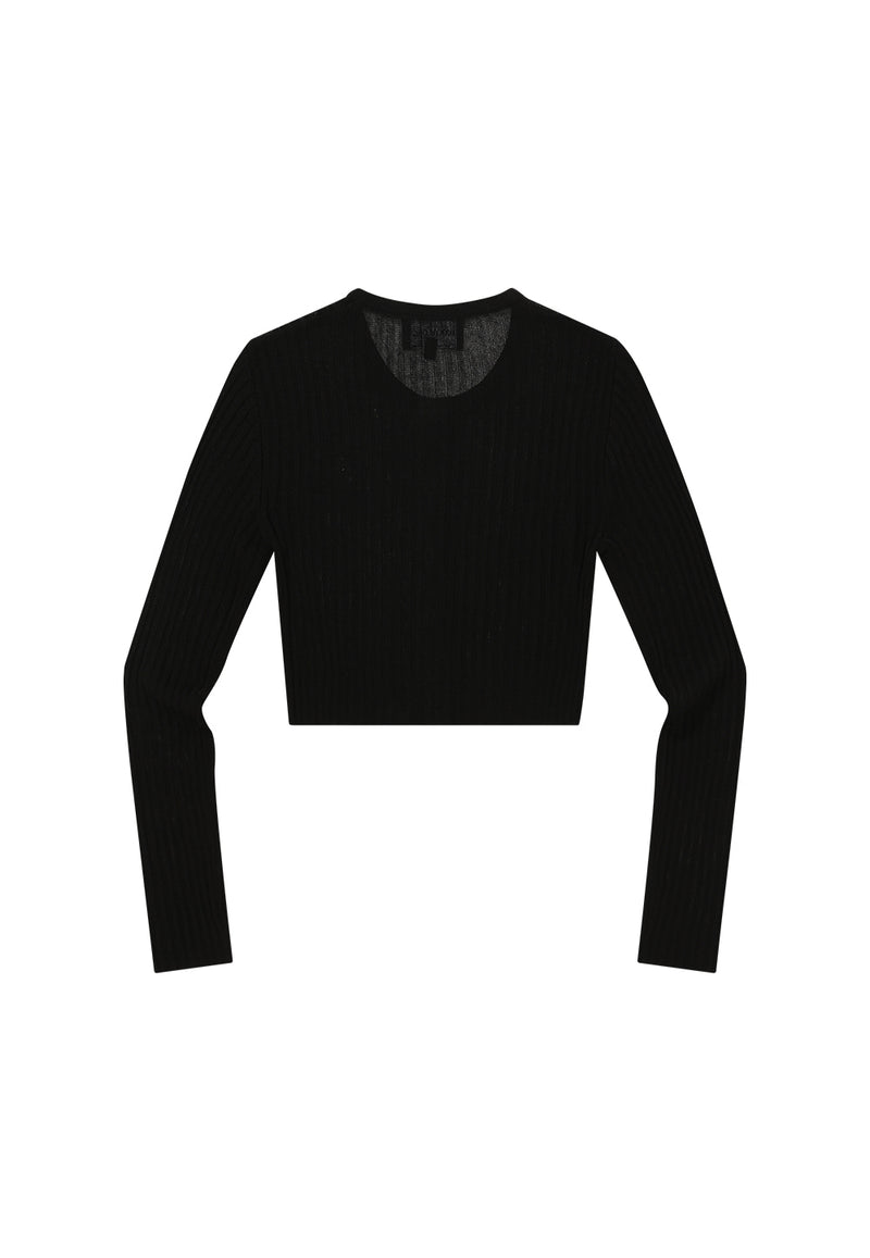 See-through crop knit cardigan - BLACK
